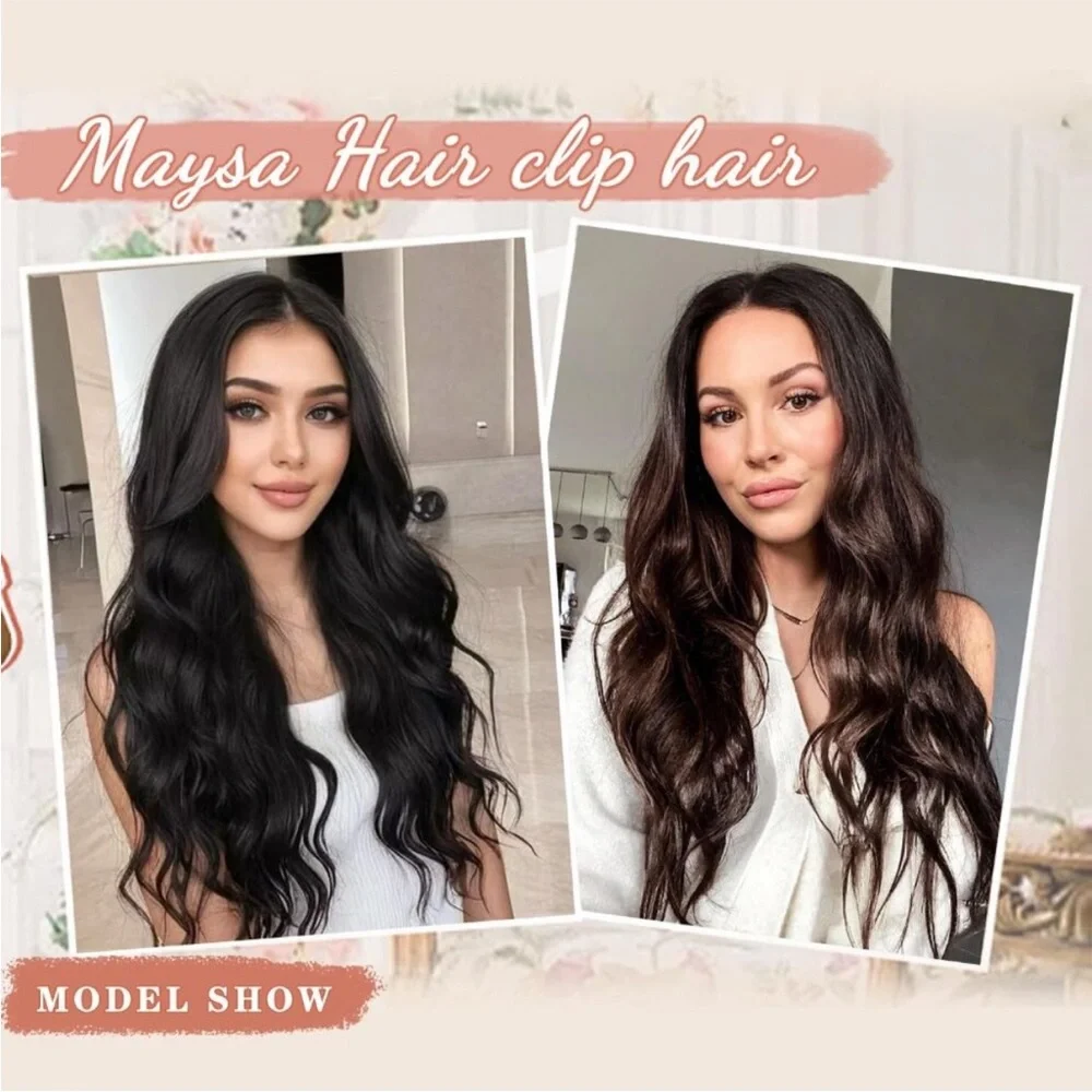 Clip in Hair Extensions 4Pcs Long Wavy Natural Black Hair Clip ins NEW